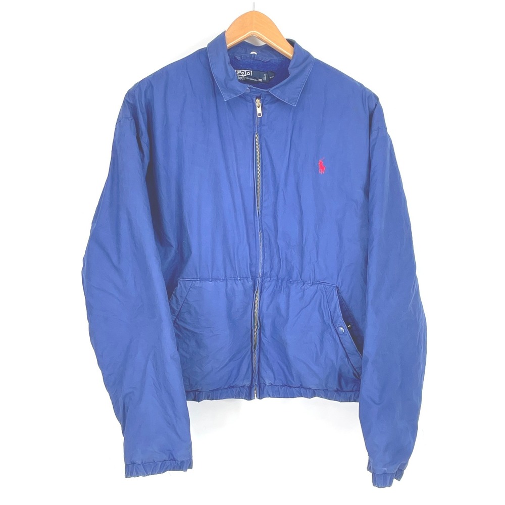 Polo Ralph Lauren Mens Jacket M Bomber Blue Red Pony Fleece Lined Preppy Retro
